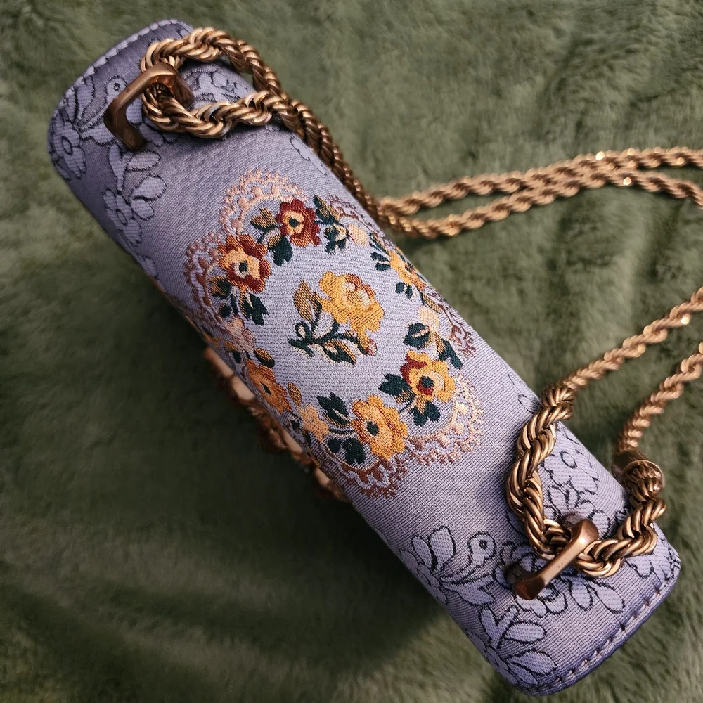 Tory Burch Eleanor Sea Frost Brocade shoulder bag crossbody blue